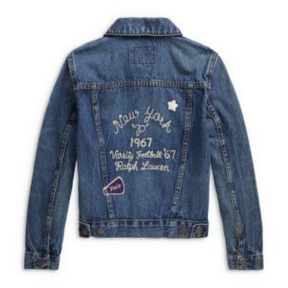 Polo Ralph Lauren Little Girls Letterman Patches Denim Trucker Jean Jacket 5 - Picture 3 of 3